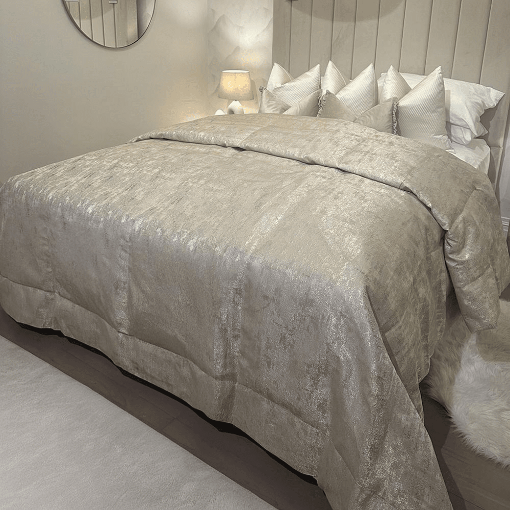 Tiana Cream & Gold Abstract Print Bedspread Tiana Cream & Gold Abstract Print Bedspread