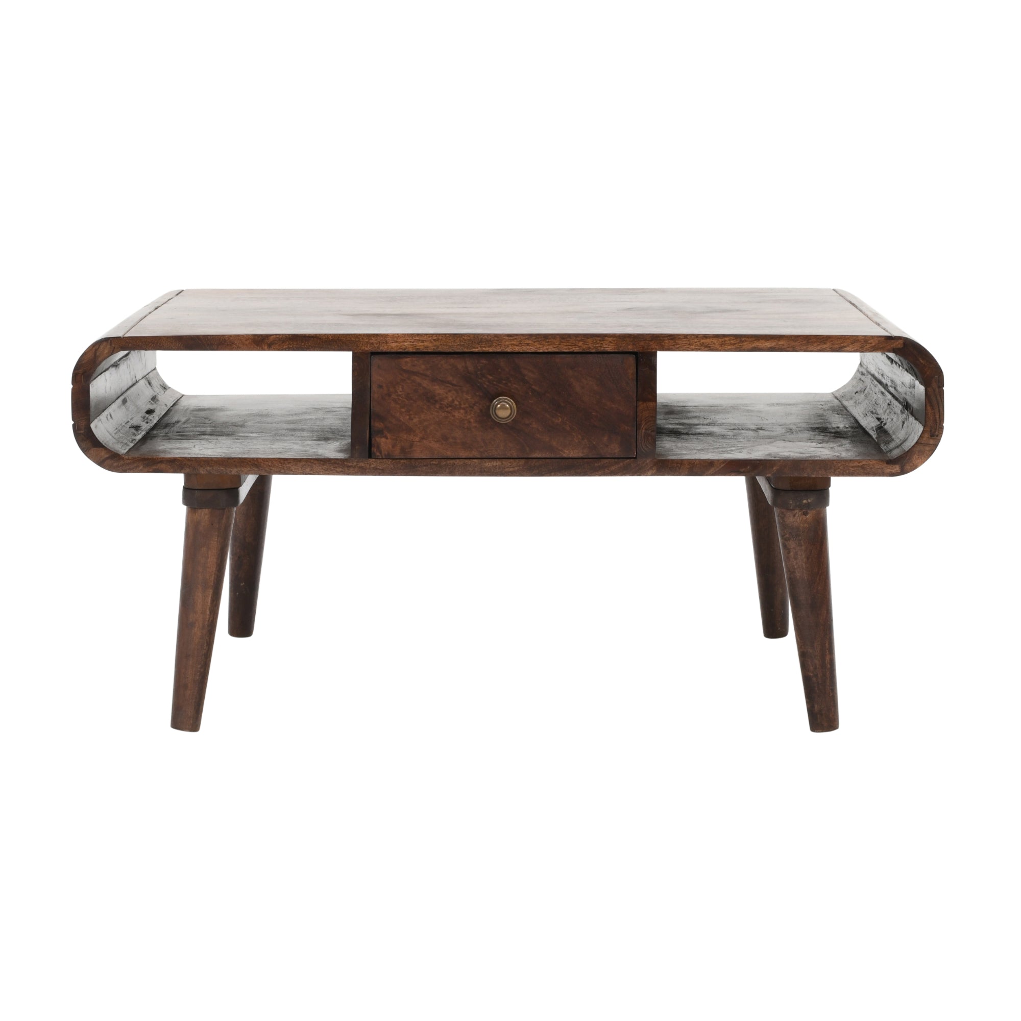 Franklin Dark Mango Wood Coffee Table with Drawer Wooden coffee table with a drawer on a white background