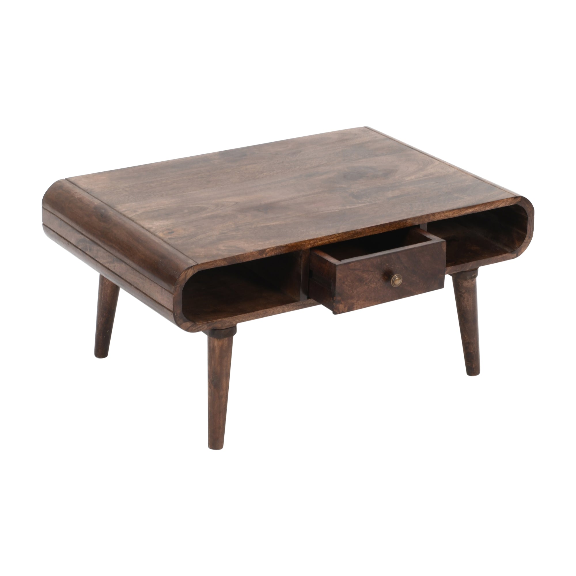 Franklin Dark Mango Wood Coffee Table with Drawer Wooden coffee table with a drawer on a white background