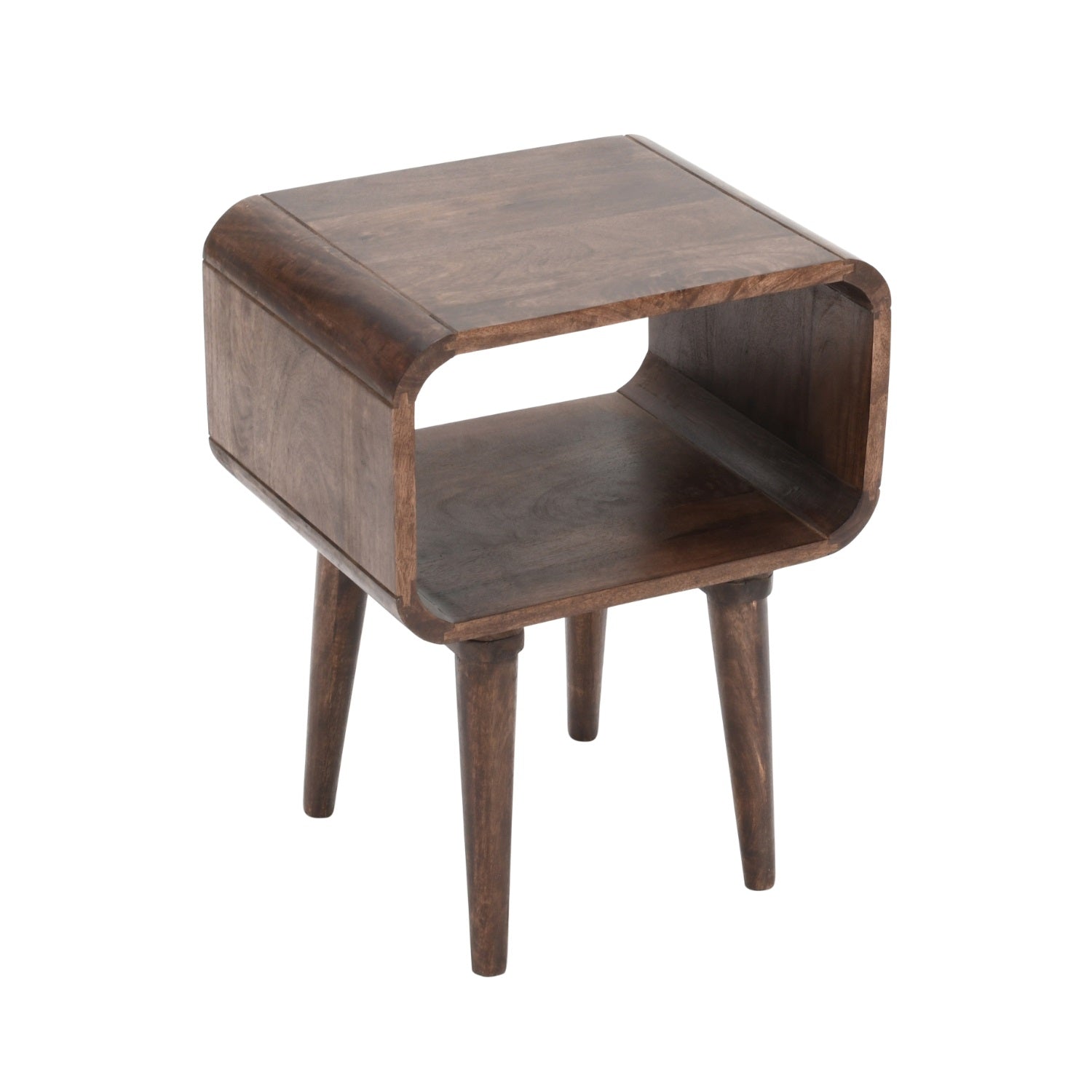 Franklin Dark Mango Wood Bedside Open Curve Edges Table Franklin Dark Mango Wood Bedside Open Curve Edges Table