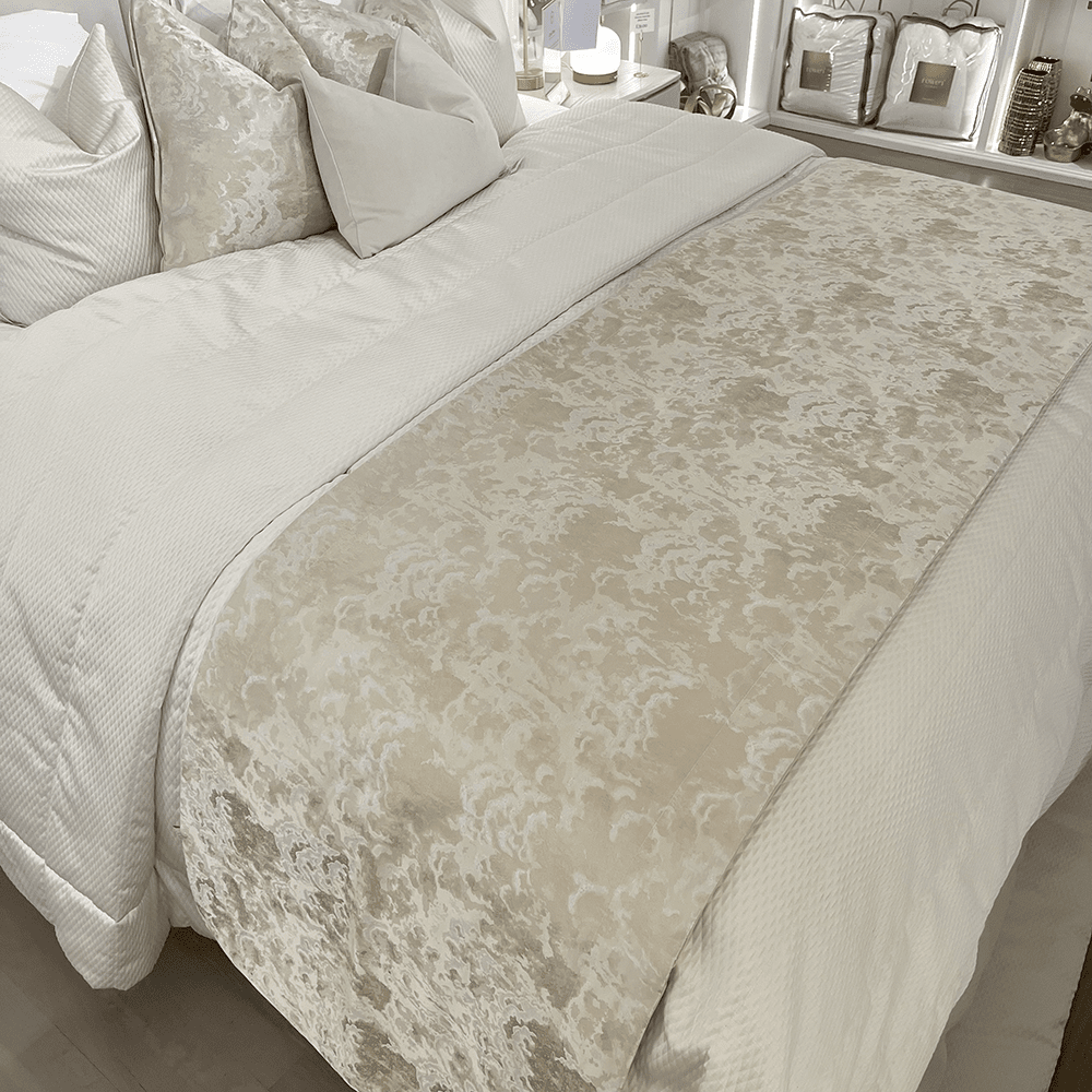 Yasmin Gold & Cream Metallic Cloud Print Bed Runner Yasmin Gold & Cream Metallic Cloud Print Bed Runner