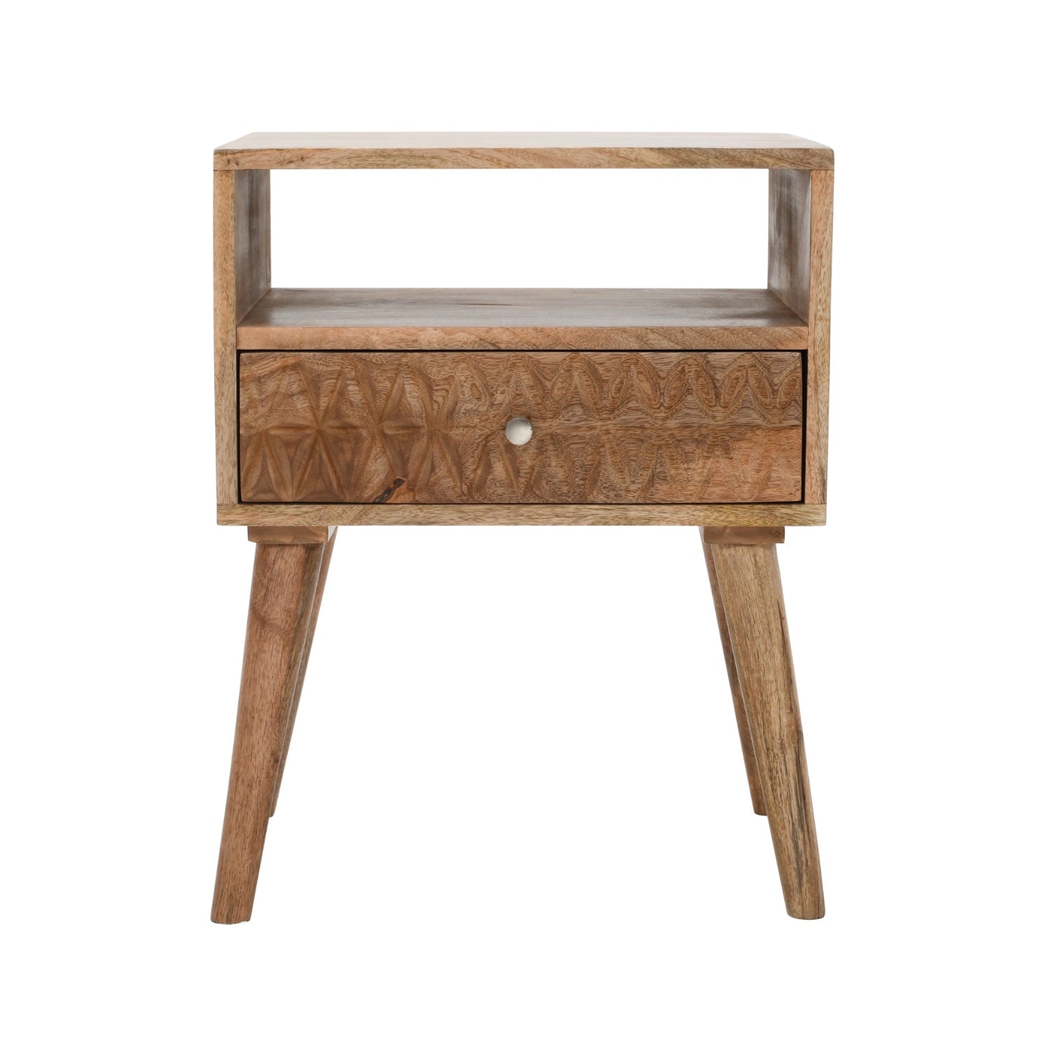 Marlow Light Mango Wood Bedside Table with 1 Drawer & Open Slot Marlow Light Mango Wood Bedside Table with 1 Drawer & Open Slot