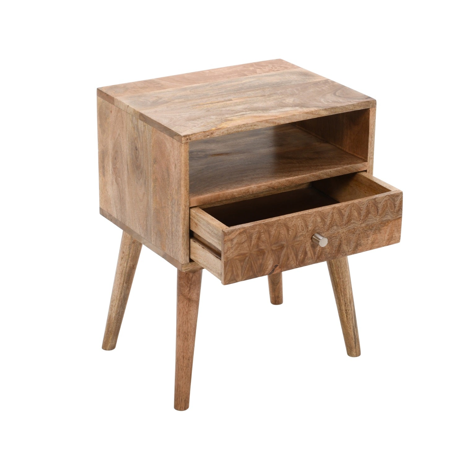 Marlow Light Mango Wood Bedside Table with 1 Drawer & Open Slot Marlow Light Mango Wood Bedside Table with 1 Drawer & Open Slot