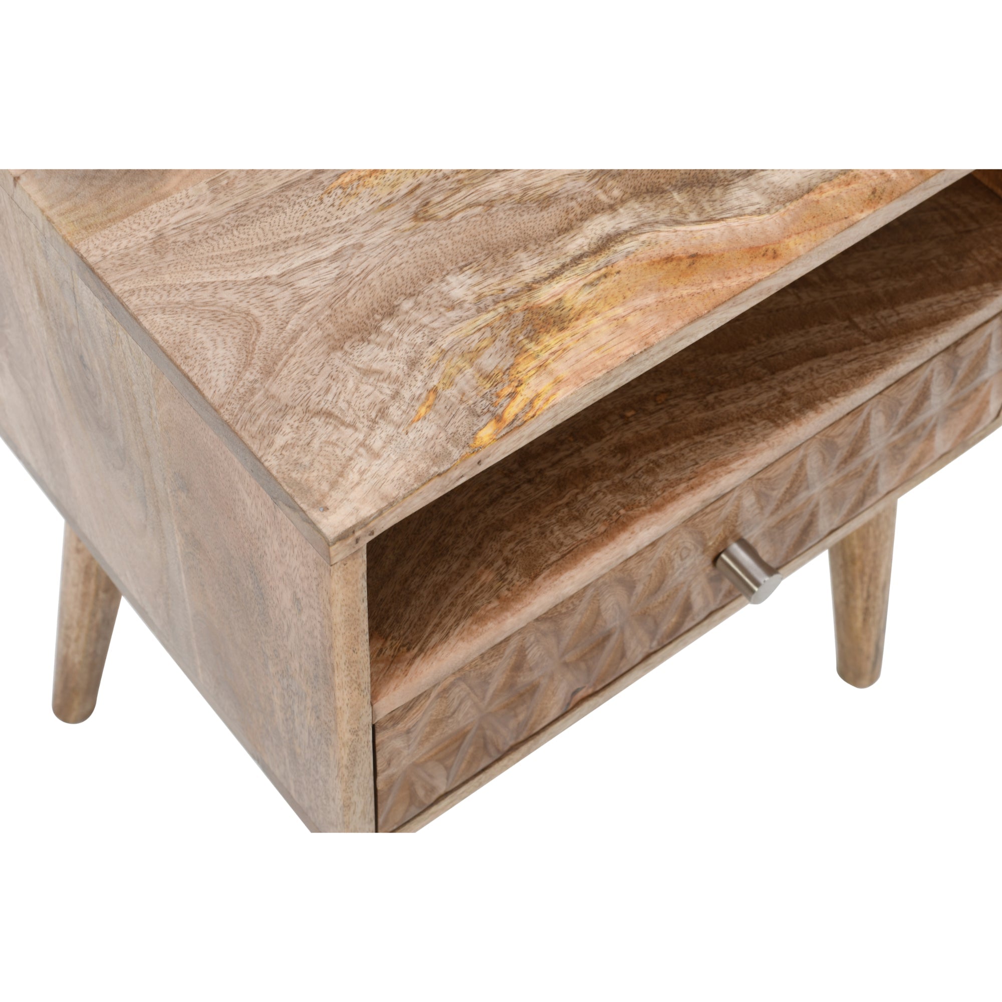 Marlow Light Mango Wood Bedside Table with 1 Drawer & Open Slot Marlow Light Mango Wood Bedside Table with 1 Drawer & Open Slot