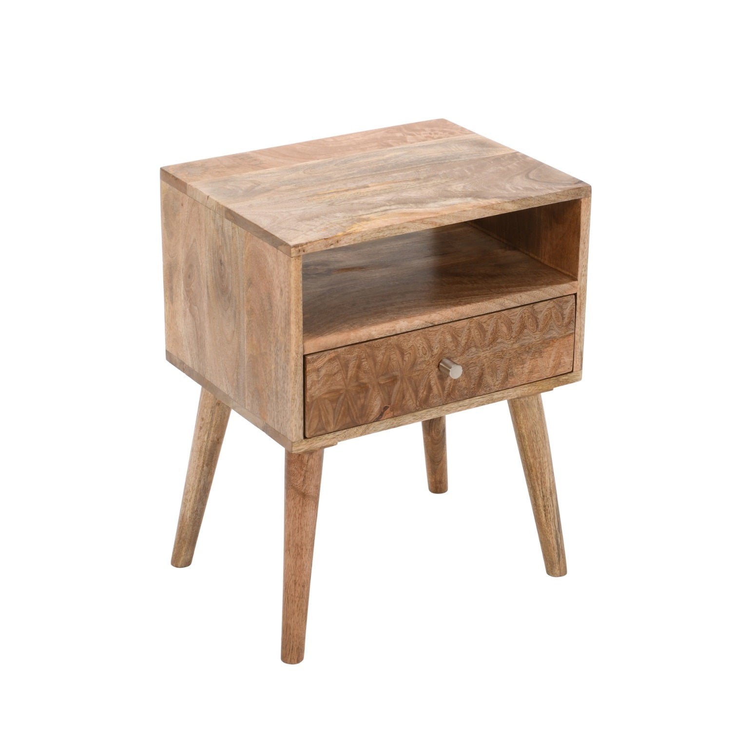 Marlow Light Mango Wood Bedside Table with 1 Drawer & Open Slot Marlow Light Mango Wood Bedside Table with 1 Drawer & Open Slot