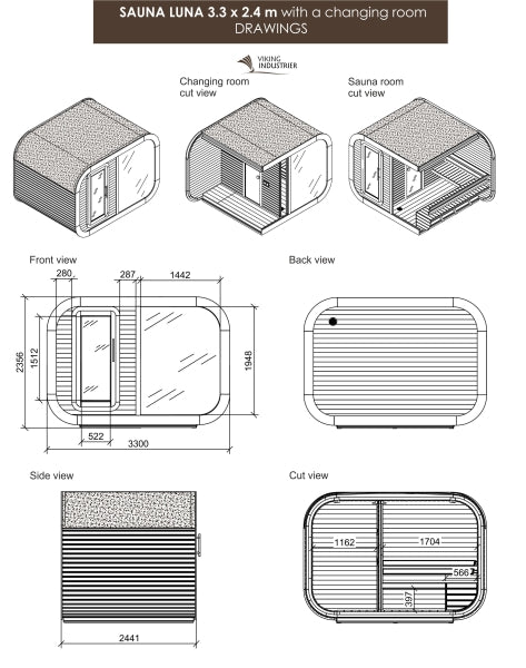 Sauna LUNA 3.3 x 2.4 m with a changing room