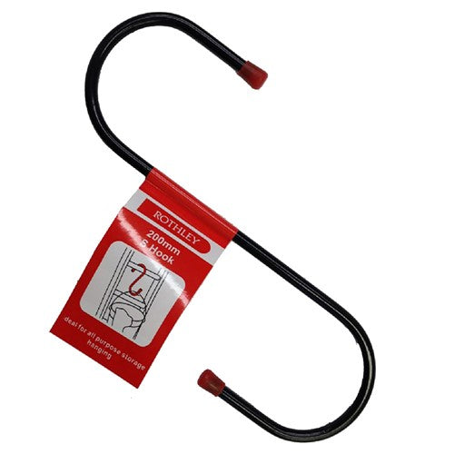 S HOOK 200mm BLACK WITH RED END CAPS (Pack Of 10)