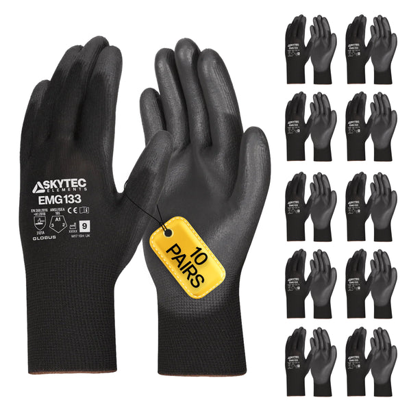SKYTEC ELEMENTS EMG133 Black Multi Purpose PU Palm Coated Work Gloves (PACK of 10 PAIRS)