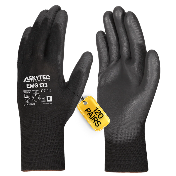 SKYTEC ELEMENTS EMG133 Black Multi Purpose PU Palm Coated Work Gloves (PACK of 120 PAIRS)