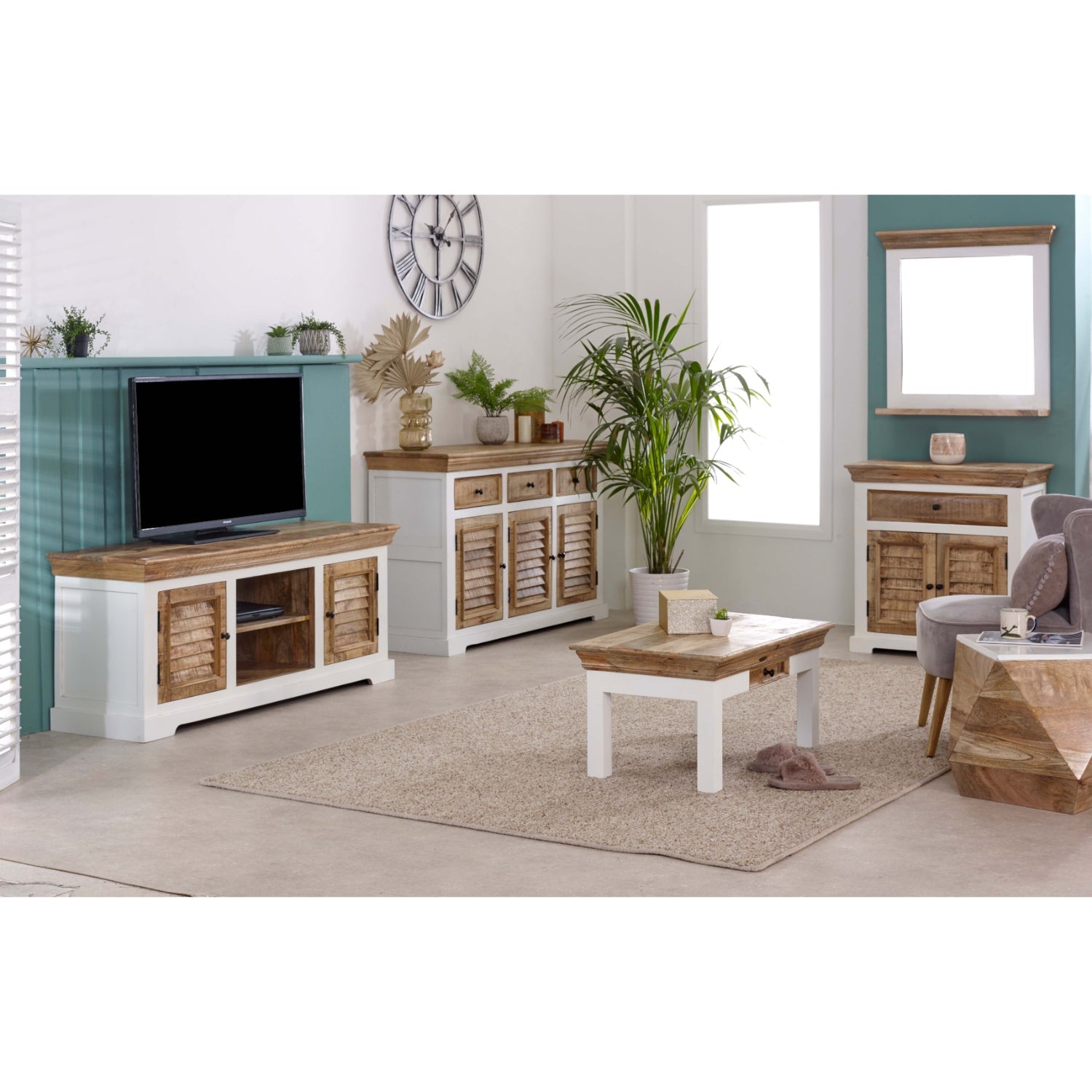 Bianco Solid Mango Wood Tv Cabinet White