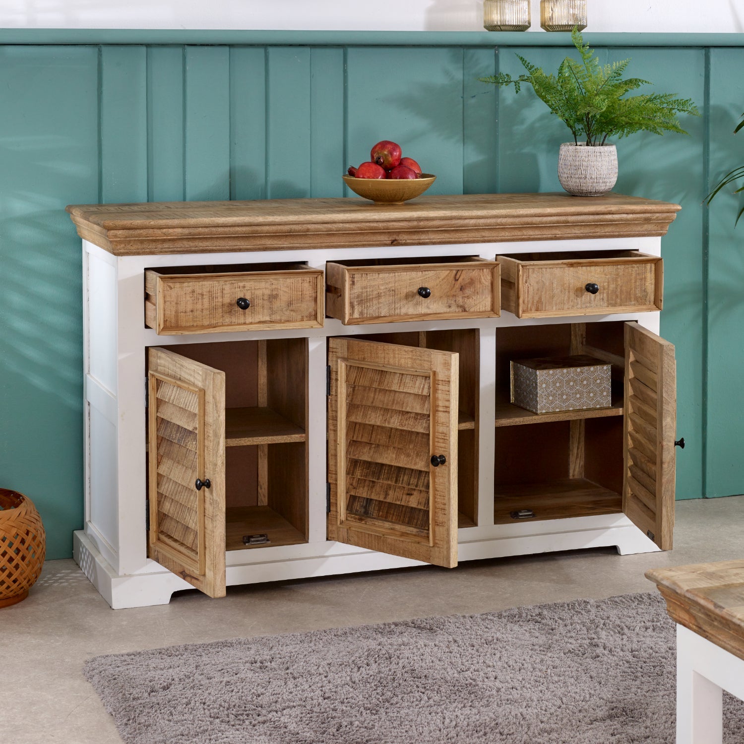 Bianco Solid Mango Wood Large Sideboard 3 Doors & 3 Drawers  White