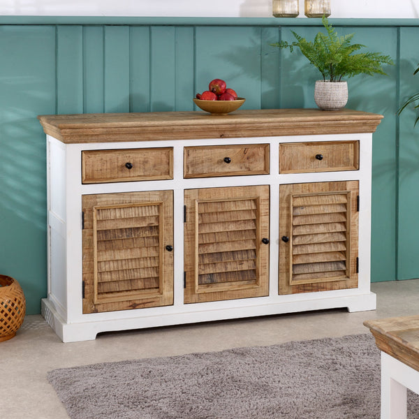 Bianco Solid Mango Wood Large Sideboard 3 Doors & 3 Drawers  White