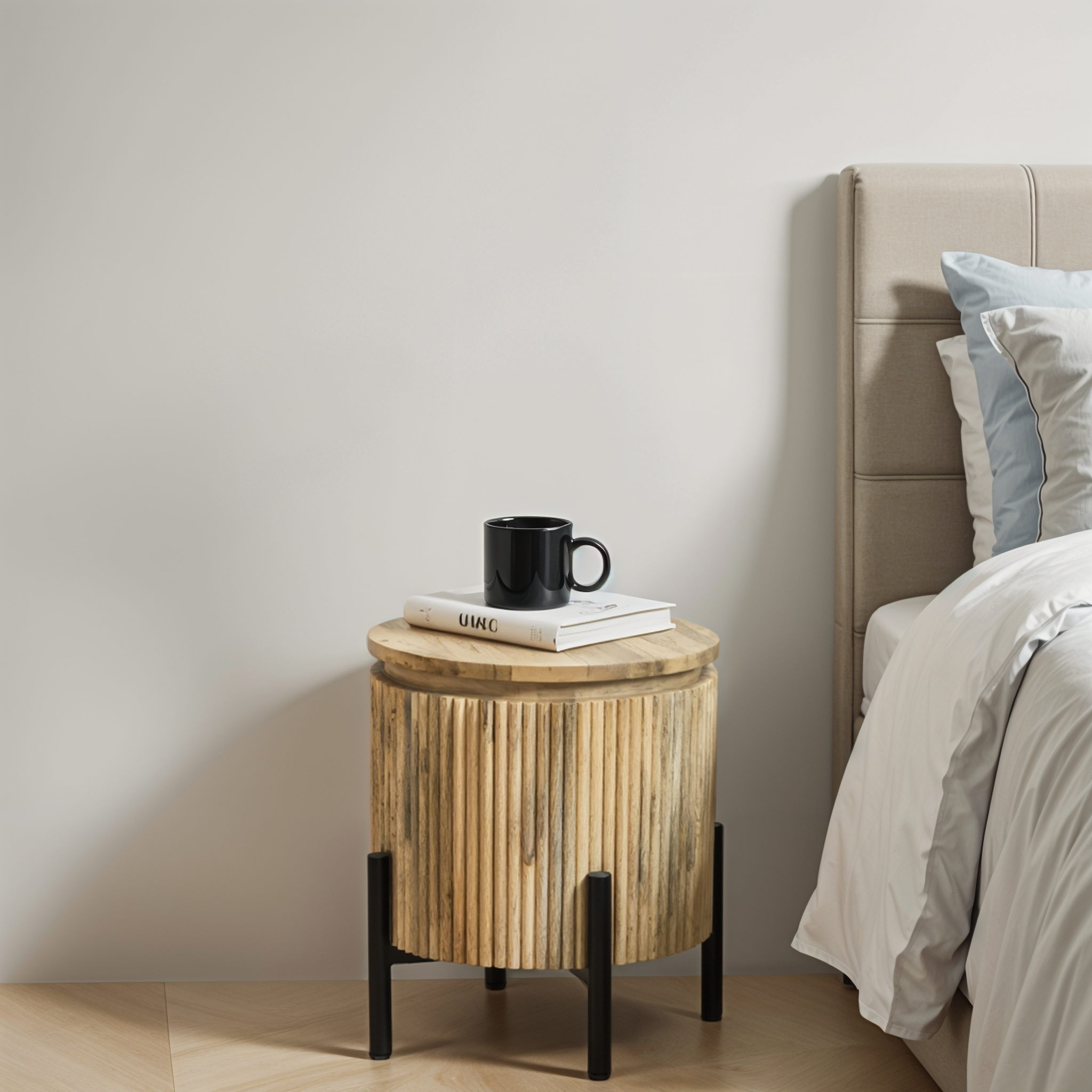 York Solid Wood Bedside Table with Metal Legs