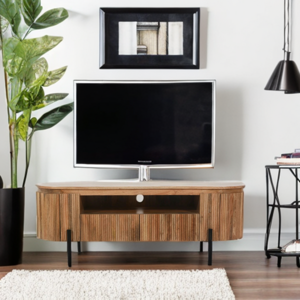 York Natural Solid Wood Tv Cabinet With Metal Legs
