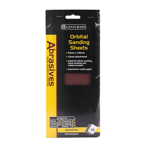 Abrasives Orbital Sanding Sheets, Assorted 93mm x 230mm (Pack of 10)