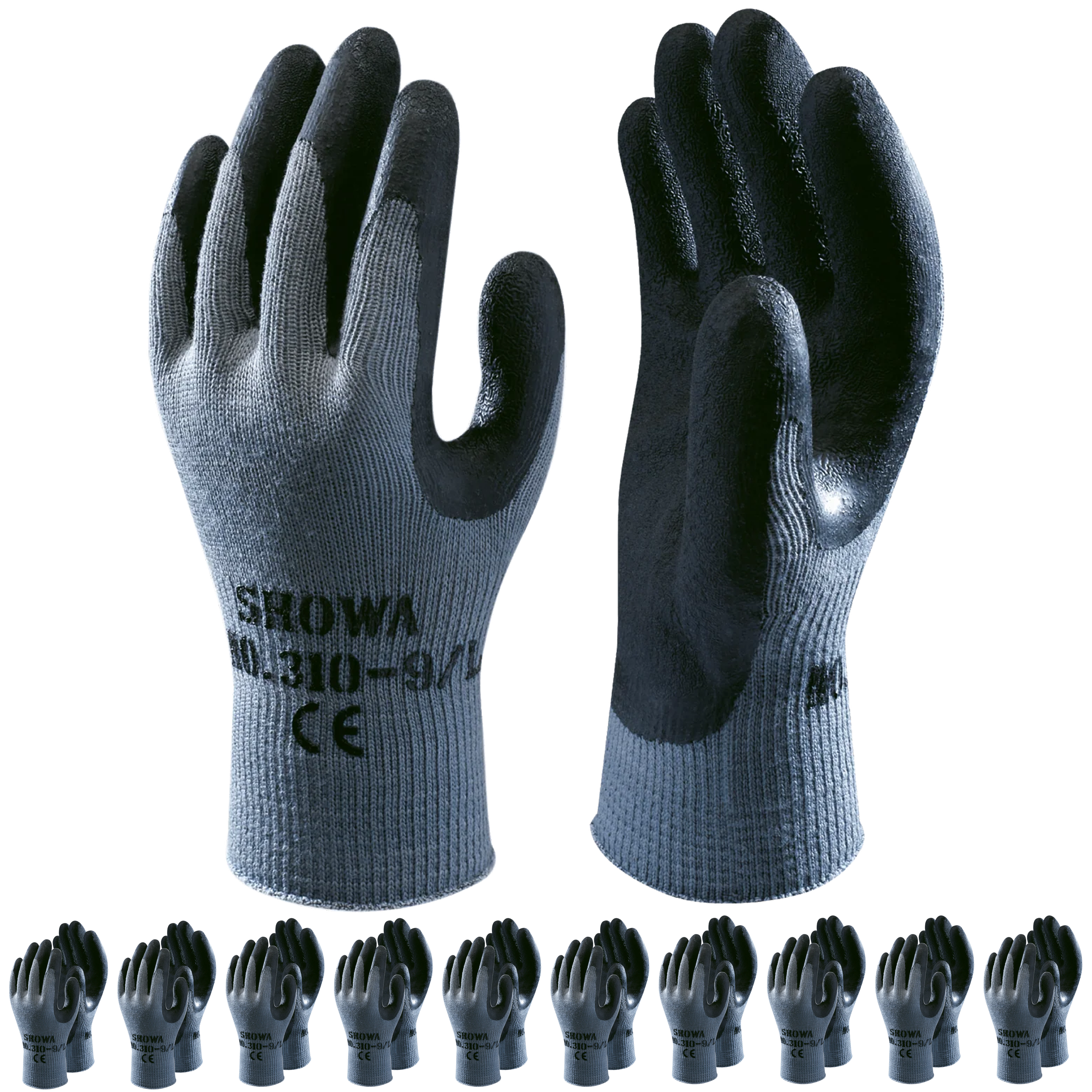SHOWA 310 Builders Safety Work Gloves with Textured Grip in Black (PACK of 10 PAIRS)