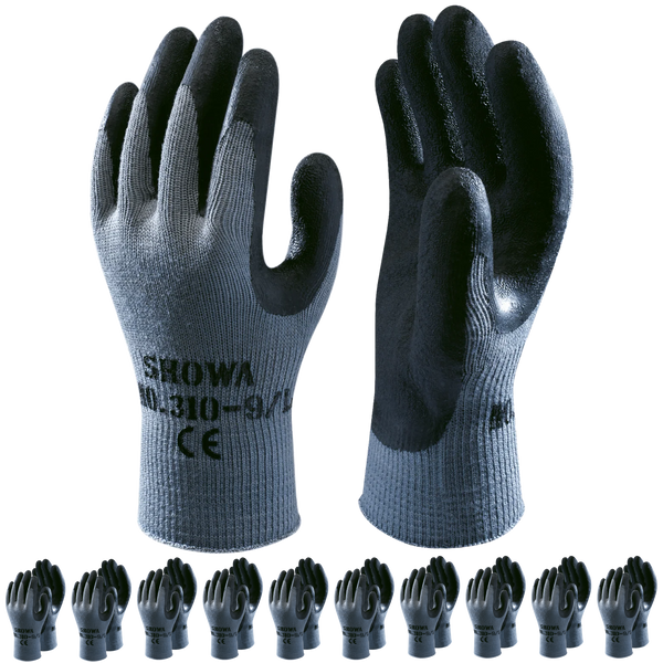 SHOWA 310 Builders Safety Work Gloves with Textured Grip in Black (PACK of 10 PAIRS)