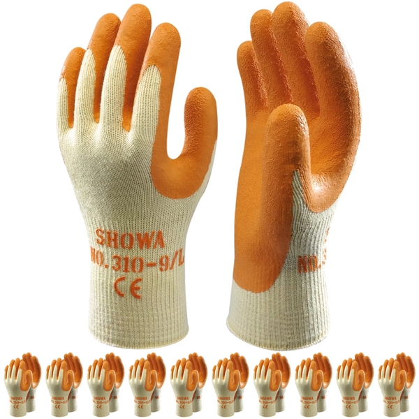 SHOWA 310 Orange Durable Heavy Duty Textured Grip Safety Work Gloves (PACK of 10 PAIRS)