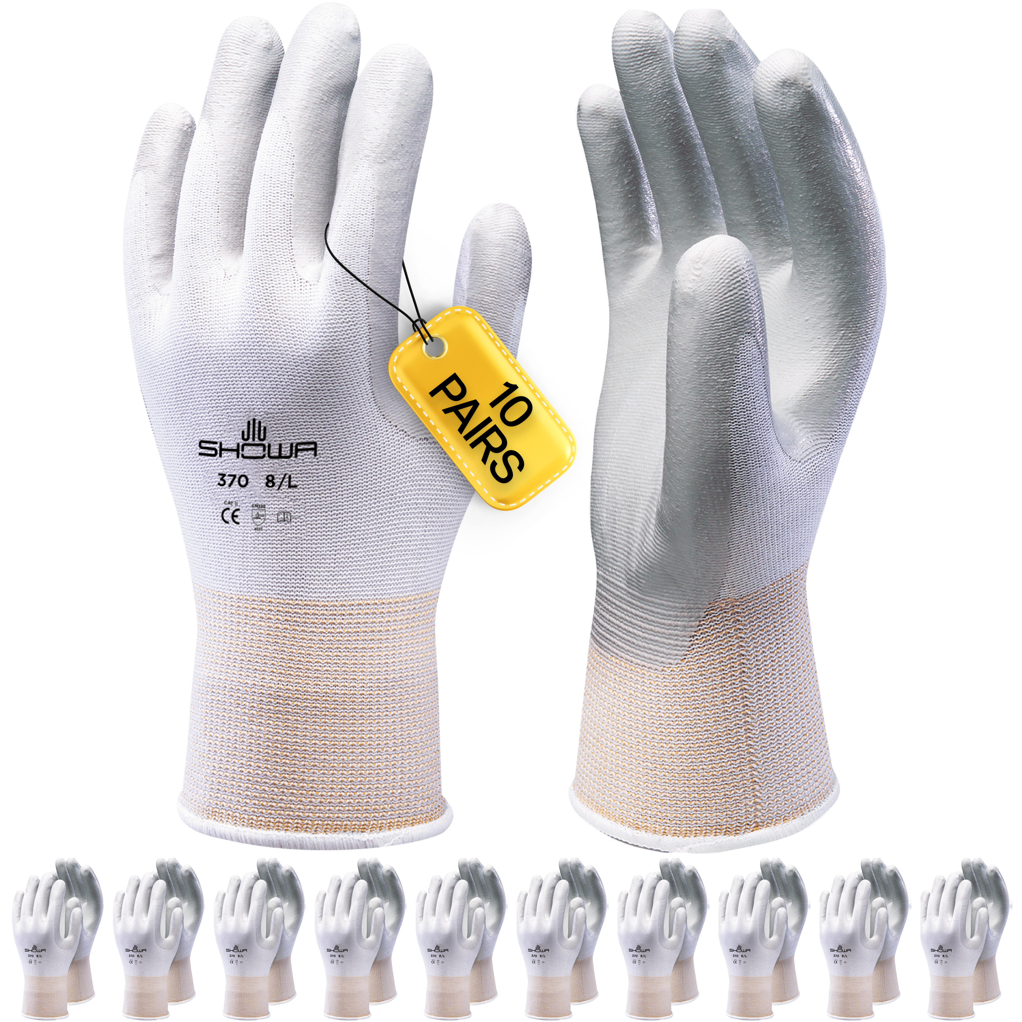 SHOWA 370 White Multi Purpose Lightweight Assembly Grip Safety Gloves (PACK of 10 PAIRS)