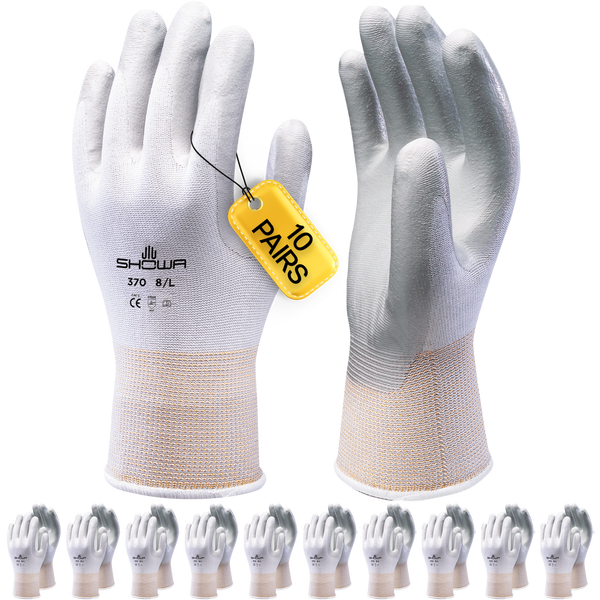 SHOWA 370 White Multi Purpose Lightweight Assembly Grip Safety Gloves (PACK of 10 PAIRS)