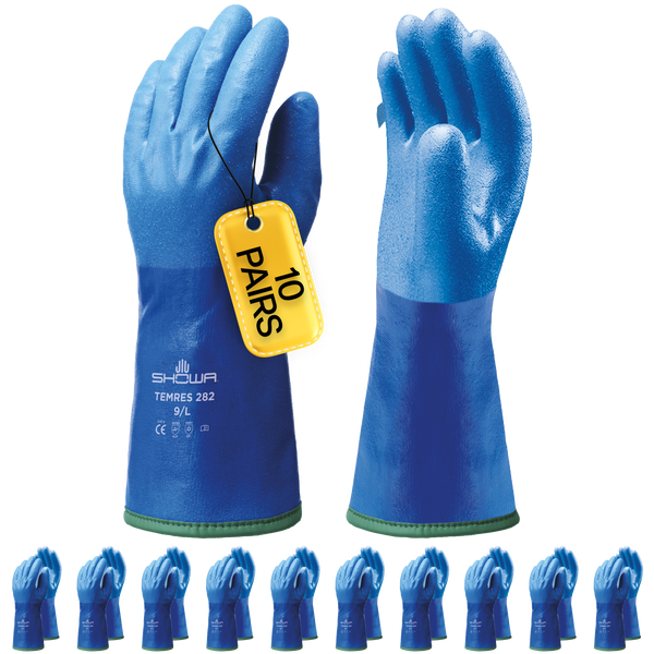 SHOWA Temres 282 Waterproof Thermal Gauntlet Work Gloves (PACK of 10 PAIRS)