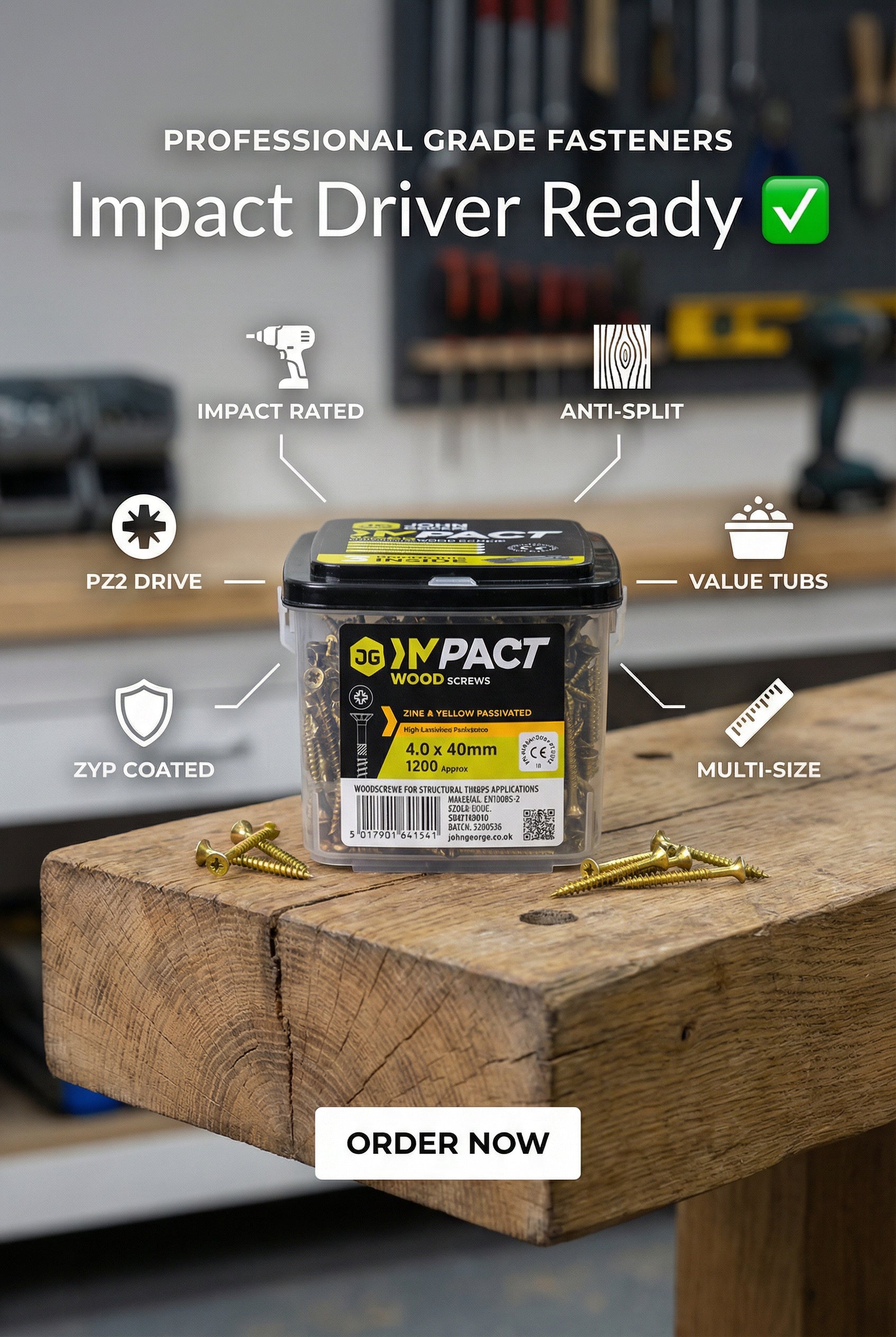 IMPACT TUBS WOOD SCREW CSK PZ2 ZYP