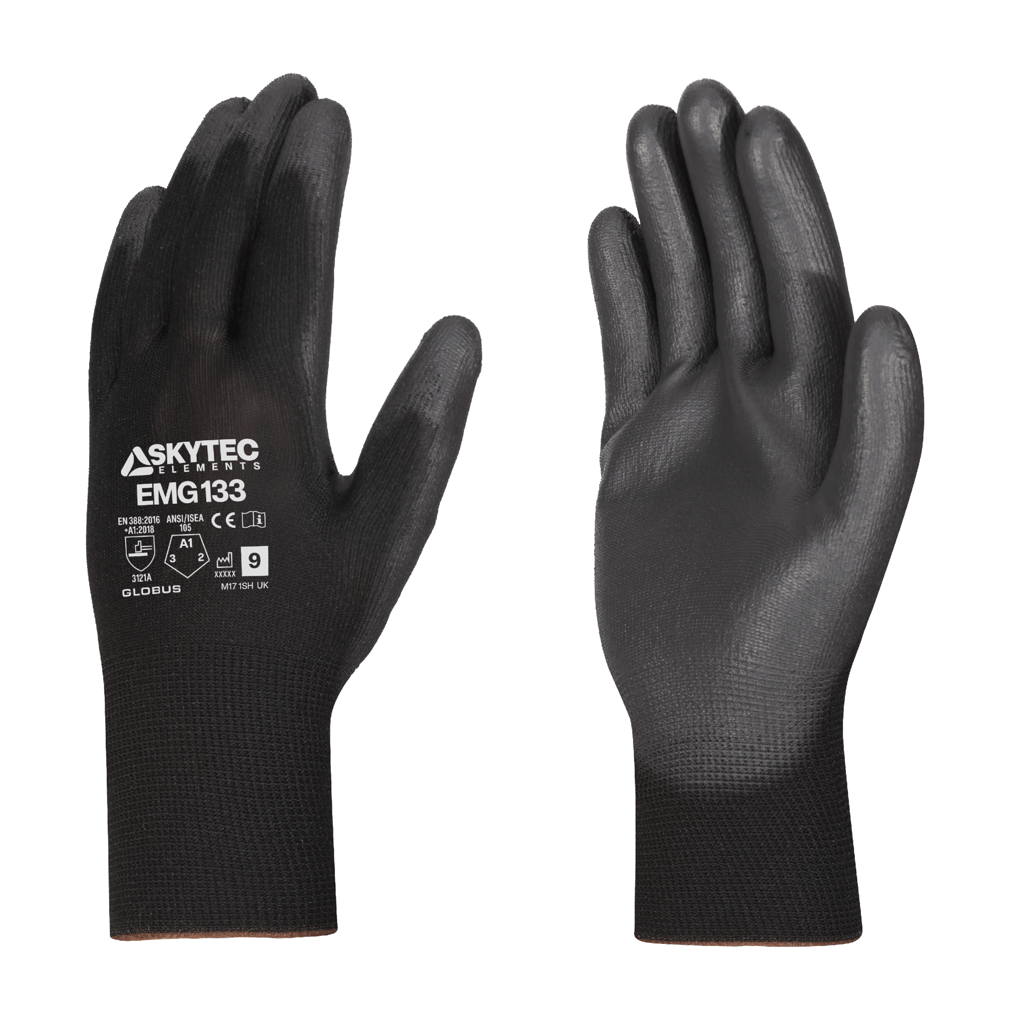 SKYTEC ELEMENTS EMG133 Black Multi Purpose PU Palm Coated Work Gloves