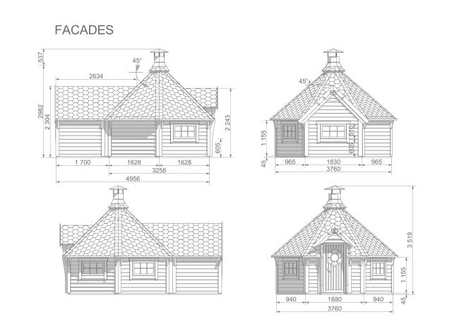 Grill Cabin 9.2 m² with Extension Sizes