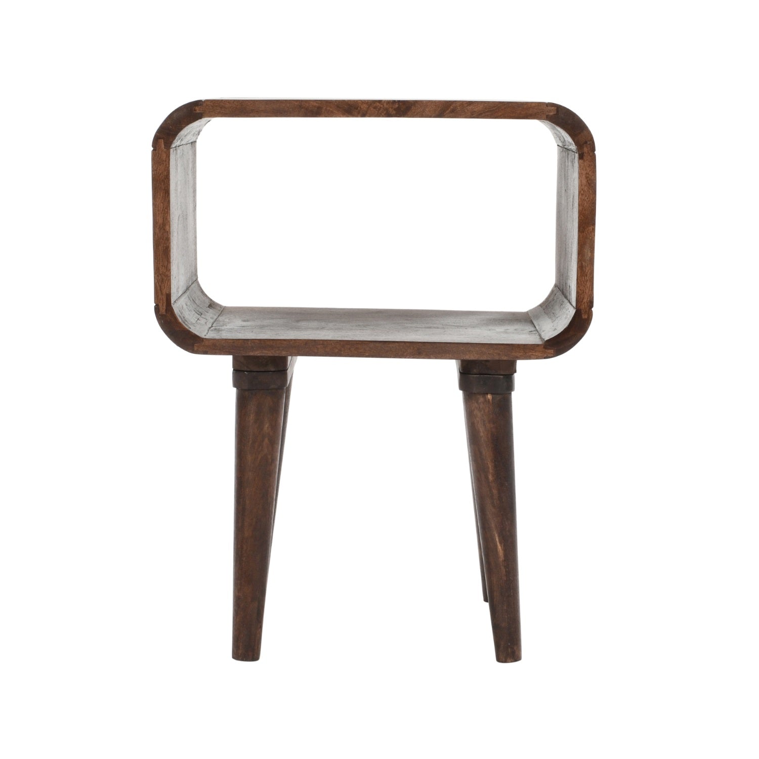 Franklin Dark Mango Wood Bedside Open Curve Edges Table